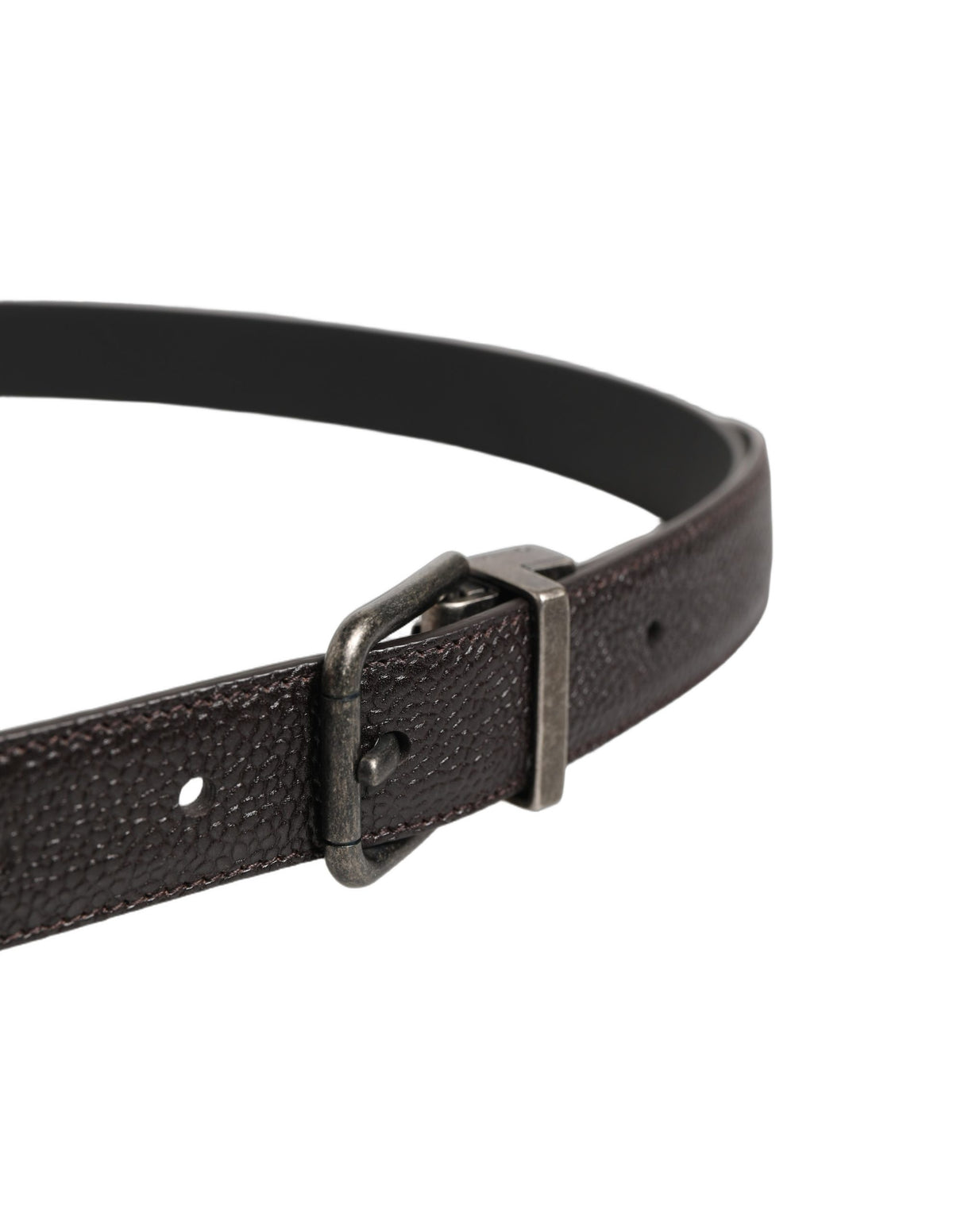 Dolce & Gabbana Brown Calf Leather Vintage Style Silver Buckle Belt