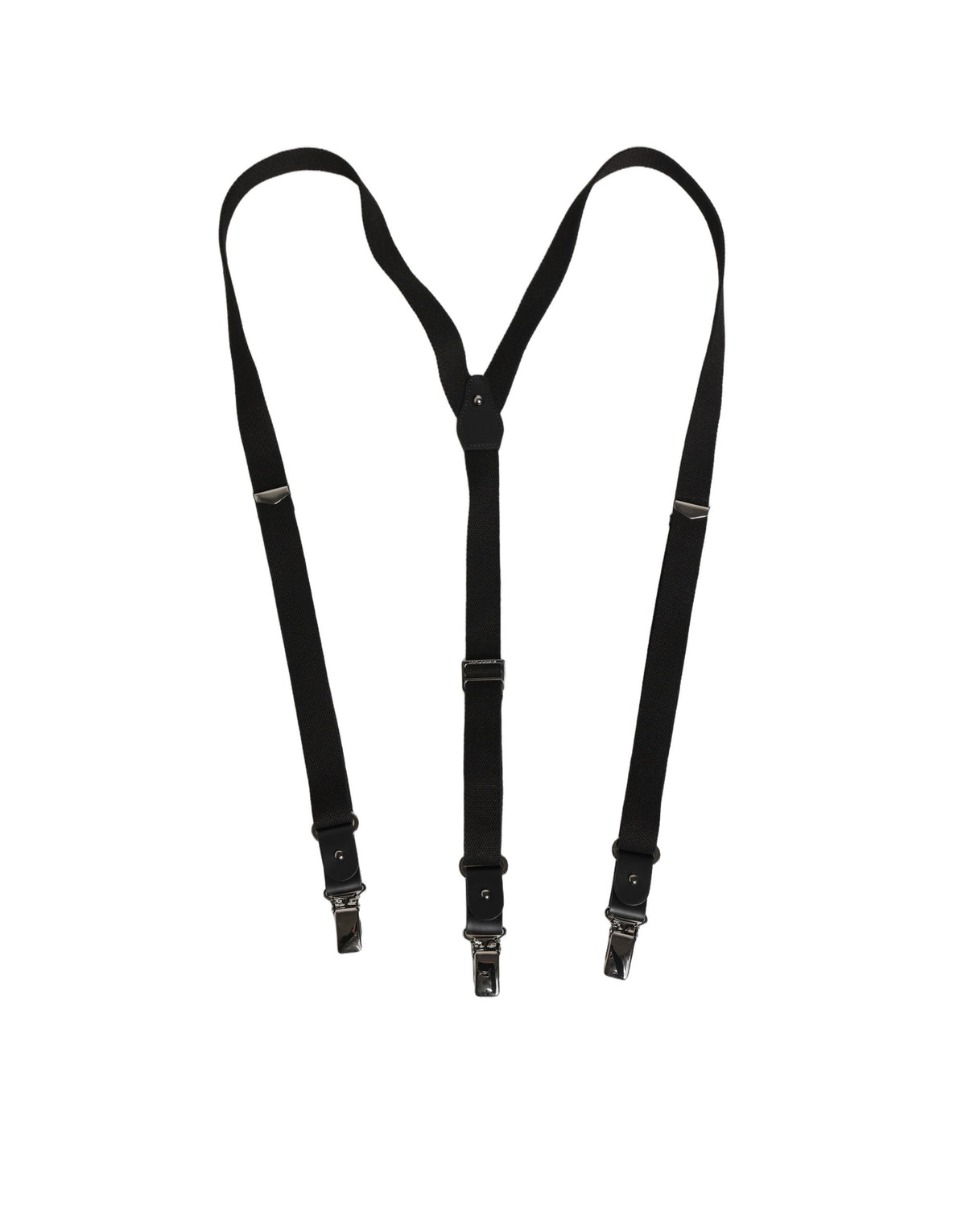 Dolce & Gabbana Black Cotton Leather Elastic Y-back Metal Clips Suspender