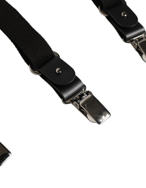 Dolce & Gabbana Black Cotton Leather Elastic Y-back Metal Clips Suspender