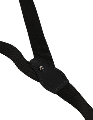 Dolce & Gabbana Black Cotton Leather Elastic Y-back Metal Clips Suspender