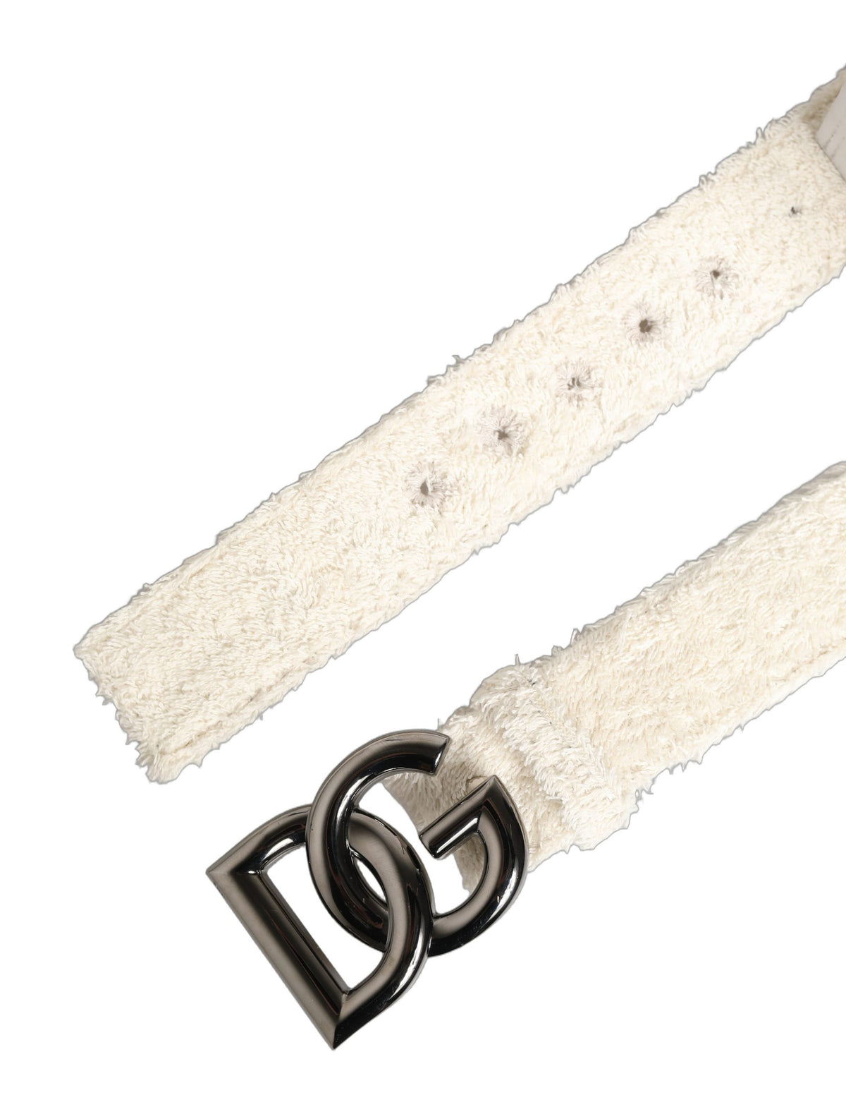 Dolce & Gabbana White Cotton Fleece DG Logo Metal Buckle Belt