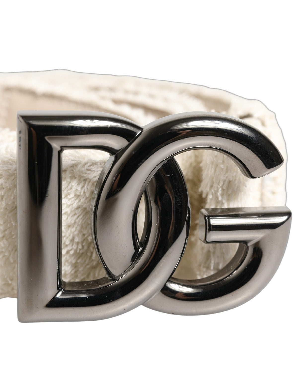 Dolce & Gabbana White Cotton Fleece DG Logo Metal Buckle Belt