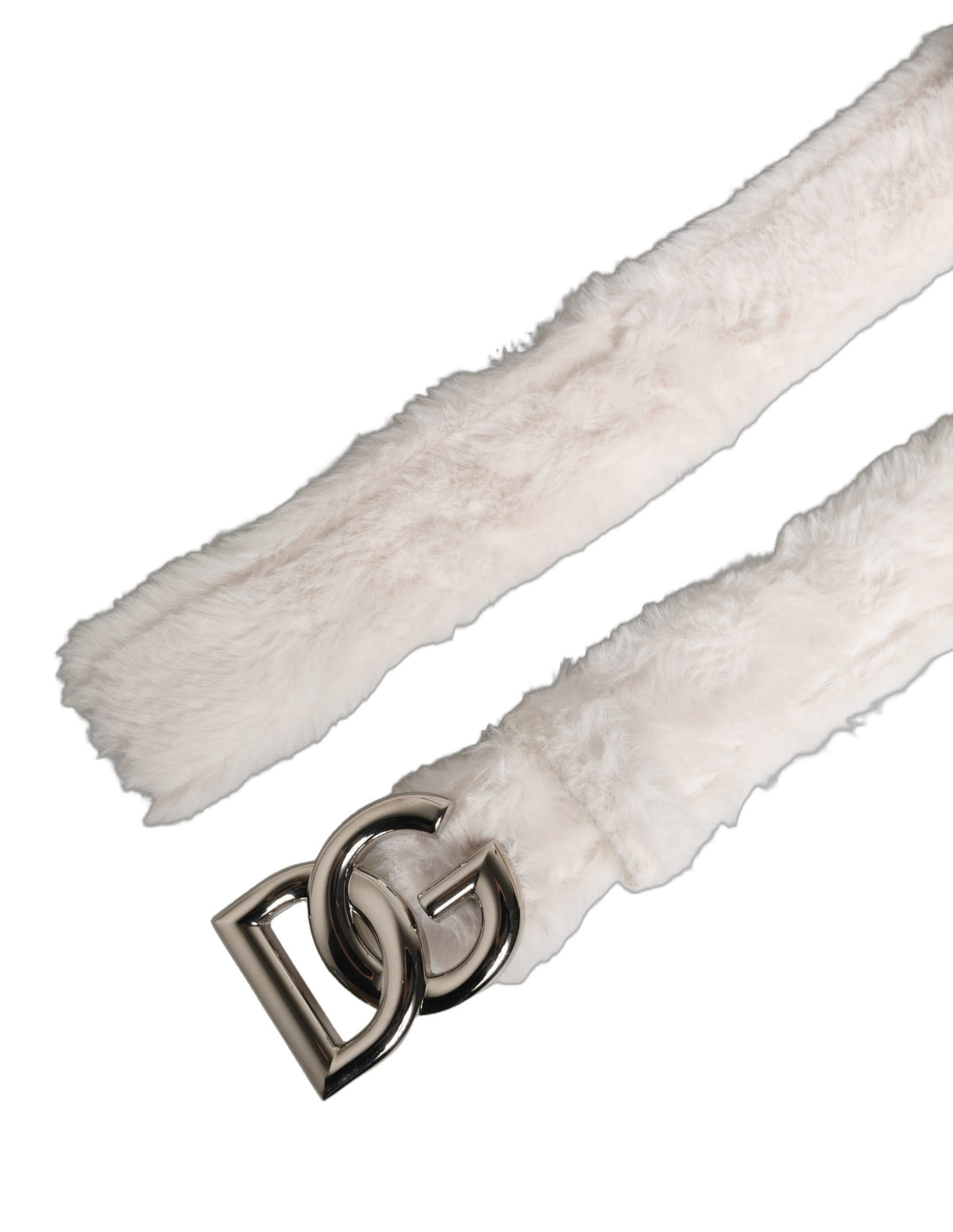 Dolce & Gabbana White Fleece Silver DG Logo Metal Buckle Belt