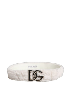 Dolce & Gabbana White Fleece Silver DG Logo Metal Buckle Belt