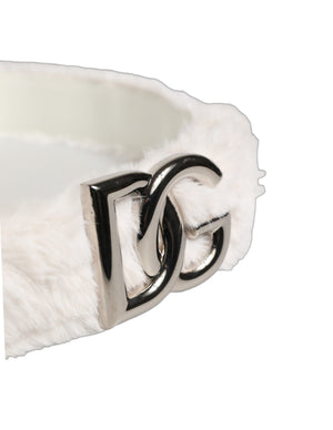 Dolce & Gabbana White Fleece Silver DG Logo Metal Buckle Belt