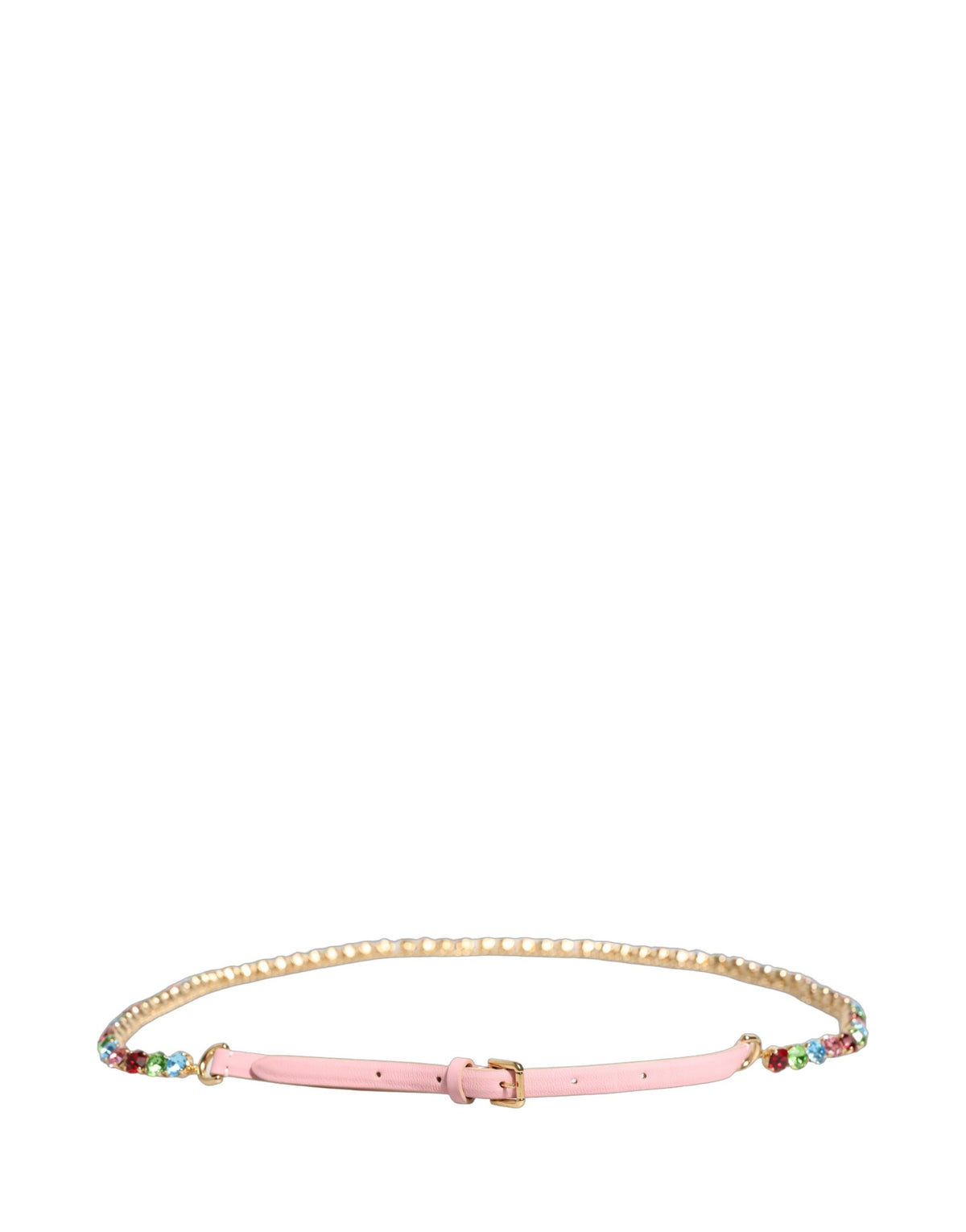 Dolce & Gabbana Pink Leather Crystal Chain Embellished Belt