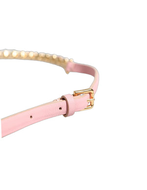 Dolce & Gabbana Pink Leather Crystal Chain Embellished Belt