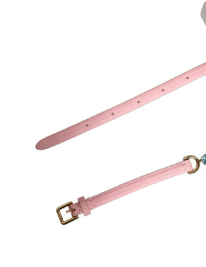 Dolce & Gabbana Pink Leather Crystal Chain Embellished Belt