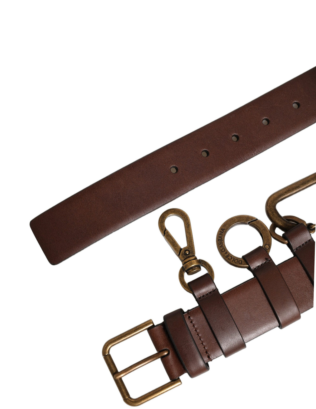 Dolce & Gabbana Brown Calfskin Leather Gold Metal Buckle Belt