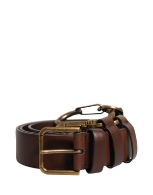 Dolce & Gabbana Brown Calfskin Leather Gold Metal Buckle Belt