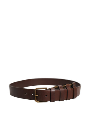 Dolce & Gabbana Brown Calfskin Leather Gold Metal Buckle Belt