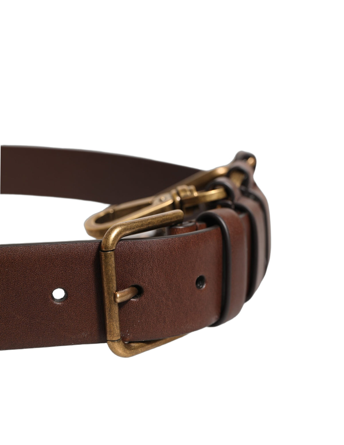 Dolce & Gabbana Brown Calfskin Leather Gold Metal Buckle Belt
