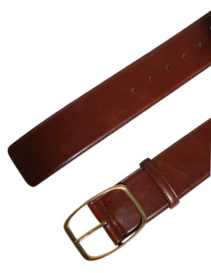 Dolce & Gabbana Brown Calfskin Leather Gold Metal Buckle Belt