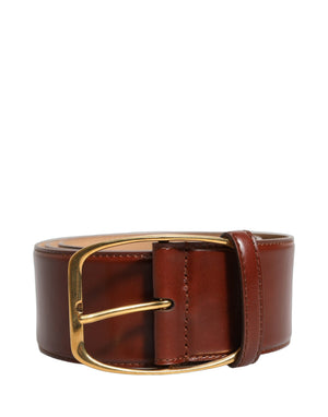 Dolce & Gabbana Brown Calfskin Leather Gold Metal Buckle Belt