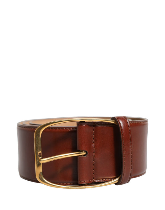 Dolce & Gabbana Brown Calfskin Leather Gold Metal Buckle Belt