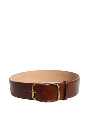 Dolce & Gabbana Brown Calfskin Leather Gold Metal Buckle Belt