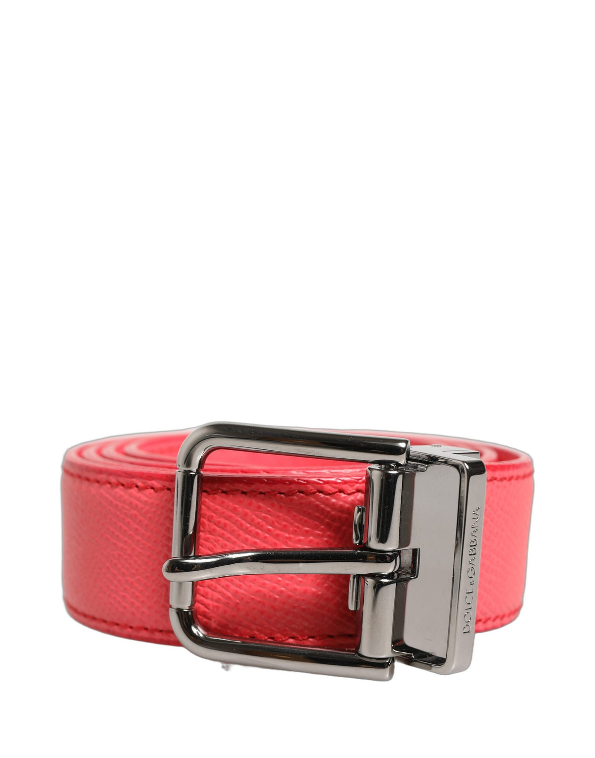 Dolce & Gabbana Pink Lambskin Leather Silver Metal Buckle Belt