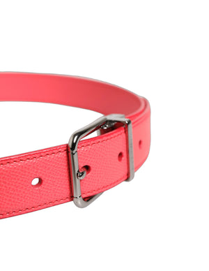 Dolce & Gabbana Pink Lambskin Leather Silver Metal Buckle Belt