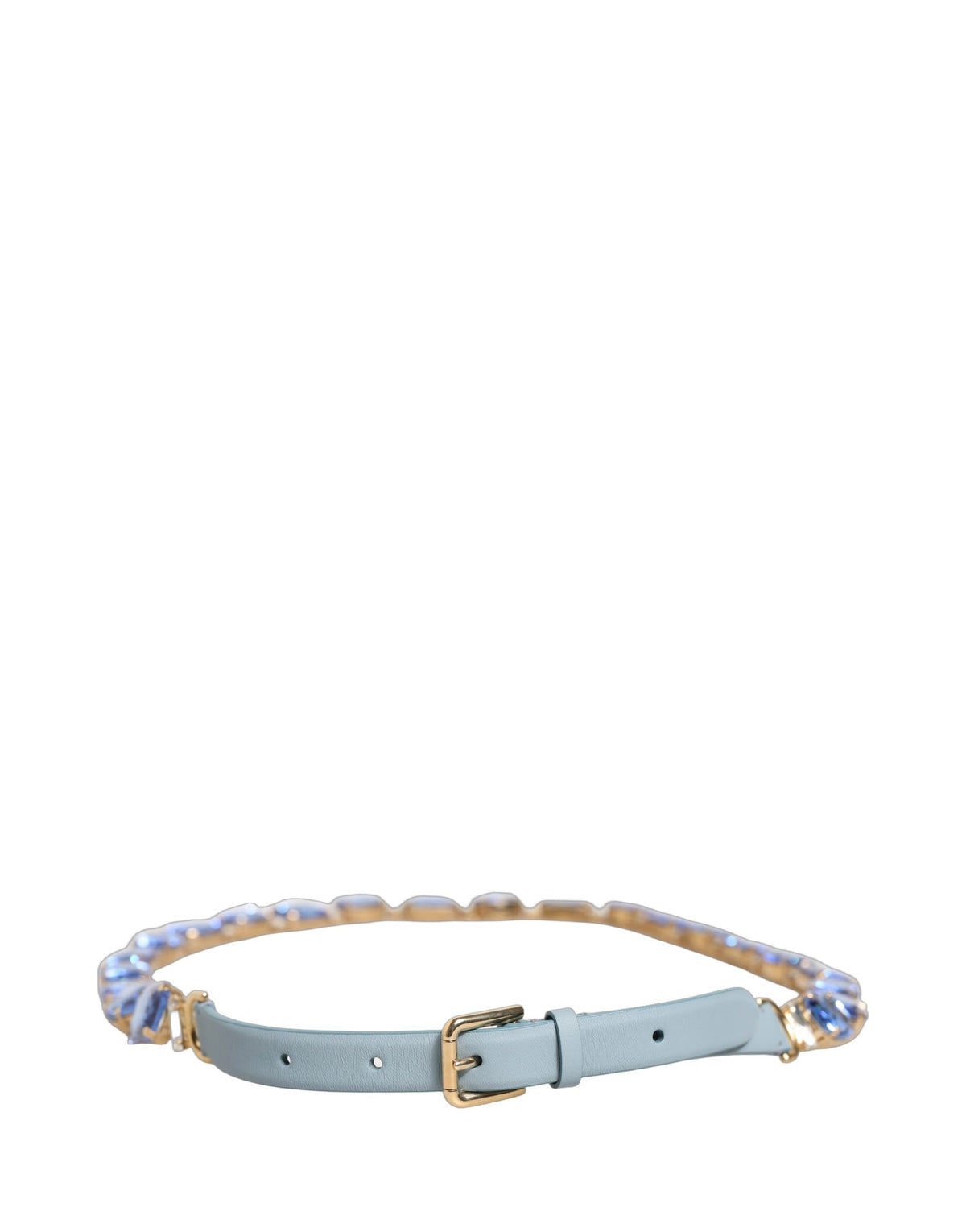 Dolce & Gabbana Blue Leather Crystal Chain Embellished Belt