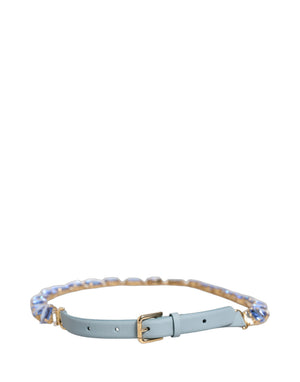 Dolce & Gabbana Blue Leather Crystal Chain Embellished Belt