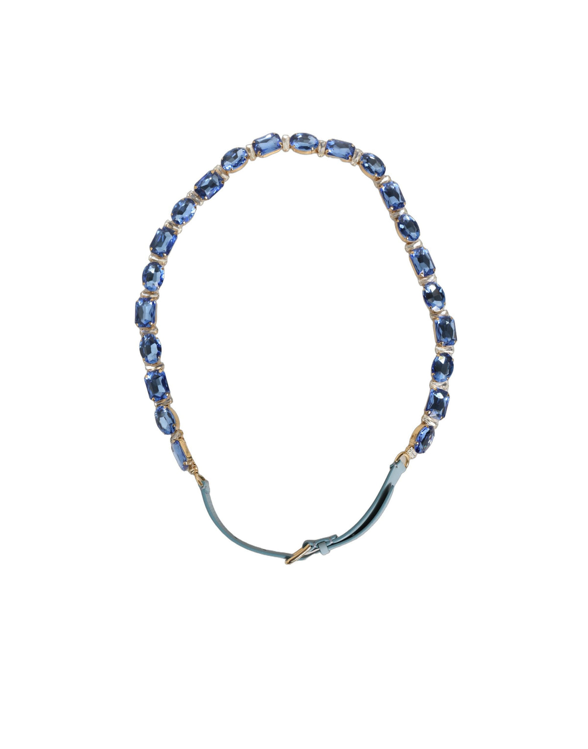 Dolce & Gabbana Blue Leather Crystal Chain Embellished Belt