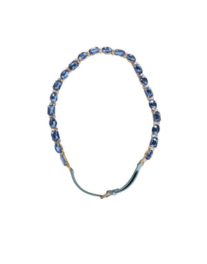 Dolce & Gabbana Blue Leather Crystal Chain Embellished Belt