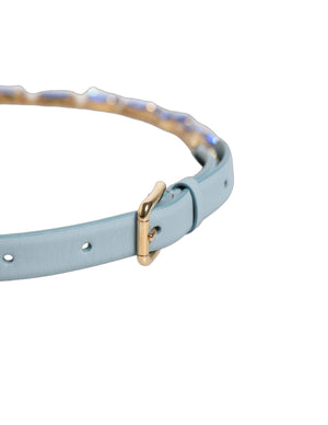 Dolce & Gabbana Blue Leather Crystal Chain Embellished Belt