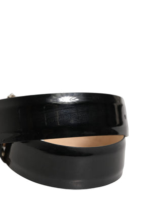 Dolce & Gabbana Black Leather Crystal Metal Buckle Belt