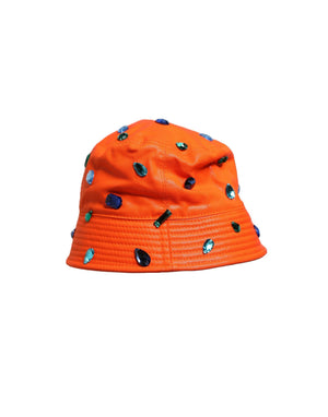 Dolce & Gabbana Orange Crystal Embellished Bucket Fisherman Cap Hat