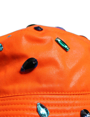 Dolce & Gabbana Orange Crystal Embellished Bucket Fisherman Cap Hat