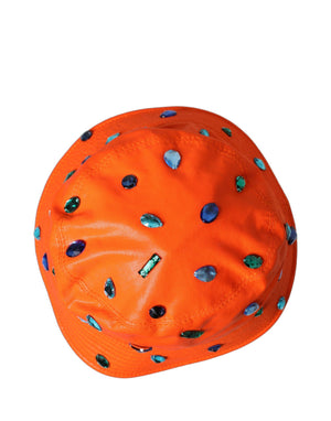Dolce & Gabbana Orange Crystal Embellished Bucket Fisherman Cap Hat