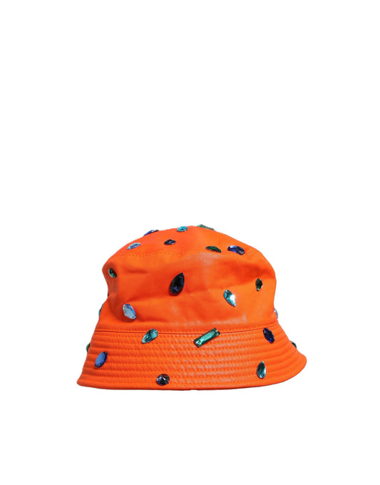 Dolce & Gabbana Orange Crystal Embellished Bucket Fisherman Cap Hat
