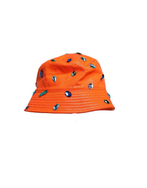 Dolce & Gabbana Orange Crystal Embellished Bucket Fisherman Cap Hat