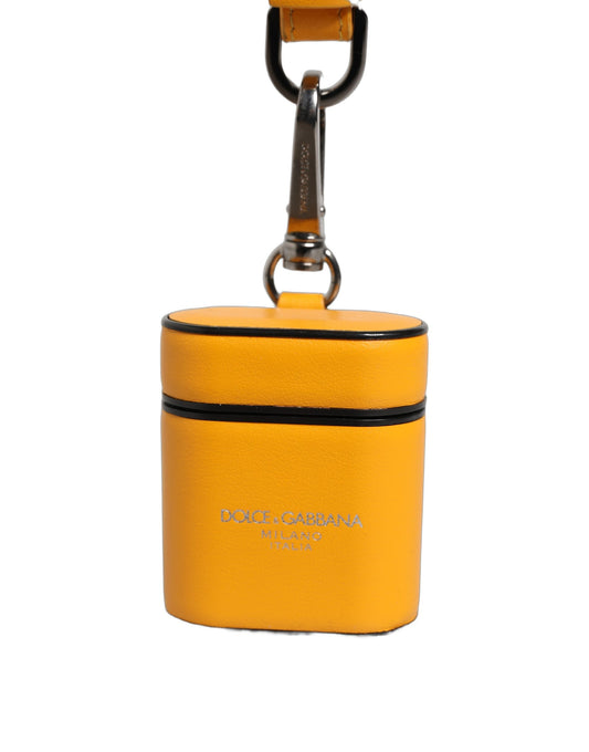 Dolce & Gabbana Case Yellow Calf Leather Logo Flip Holder Strap Airpods