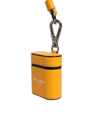 Dolce & Gabbana Case Yellow Calf Leather Logo Flip Holder Strap Airpods