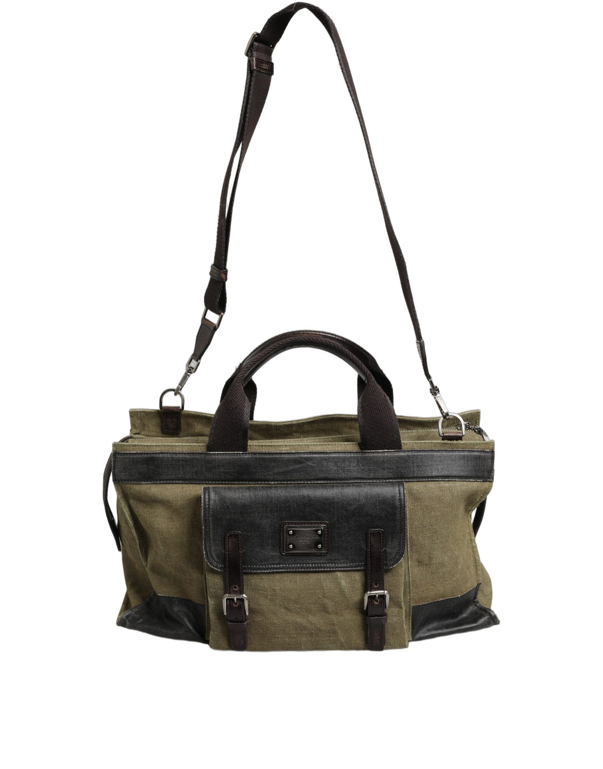 Dolce & Gabbana Military Green Two Tone Tote Duffel Shoulder Borse Bag