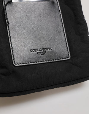 Dolce & Gabbana Black Nylon Rubberized Logo Print Crossbody Borse Bag