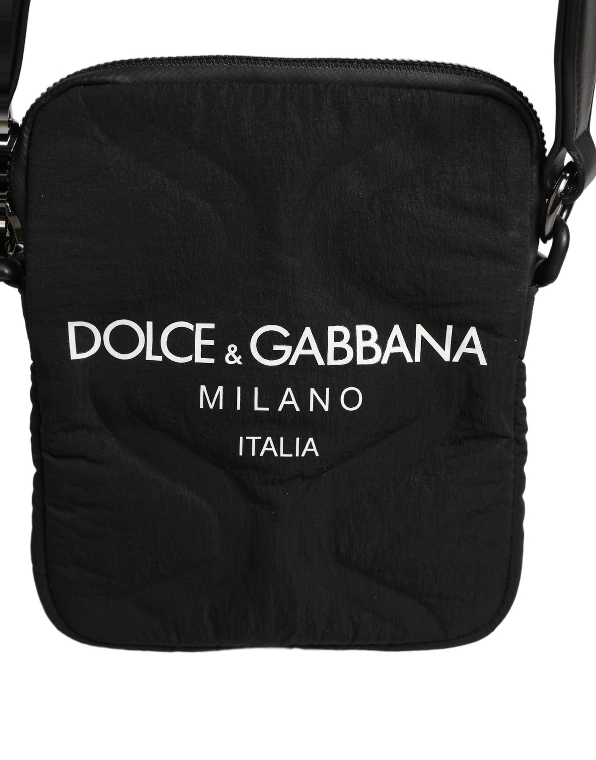 Dolce & Gabbana Black Nylon Rubberized Logo Print Crossbody Borse Bag