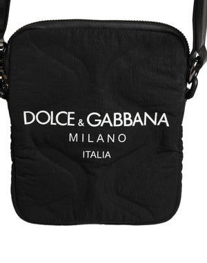Dolce & Gabbana Black Nylon Rubberized Logo Print Crossbody Borse Bag