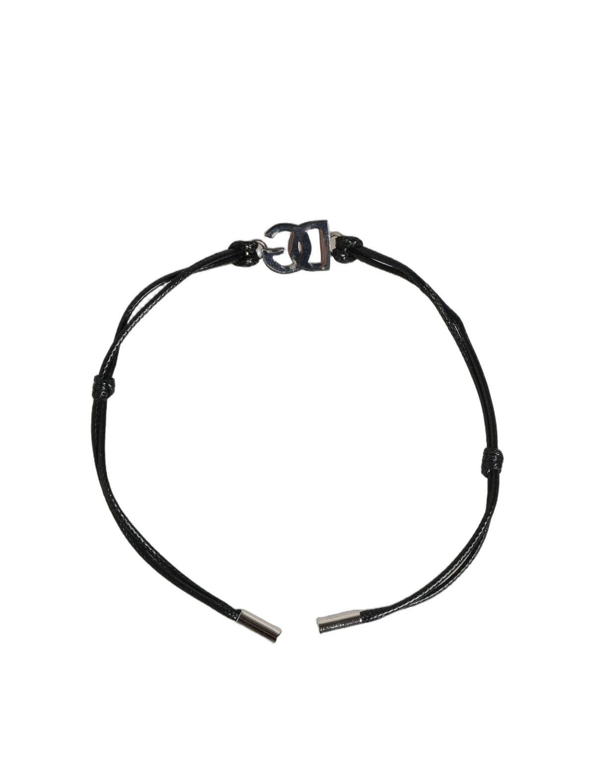 Dolce & Gabbana Black Polyester Cord Silver Tone DG Logo Charm Bracelet