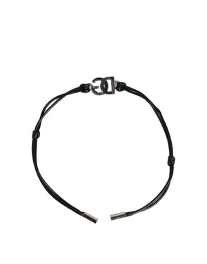 Dolce & Gabbana Black Polyester Cord Silver Tone DG Logo Charm Bracelet