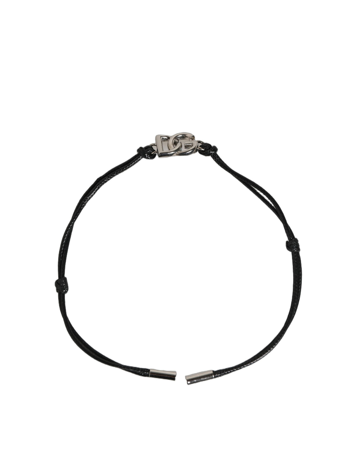 Dolce & Gabbana Black Polyester Cord Silver Tone DG Logo Charm Bracelet