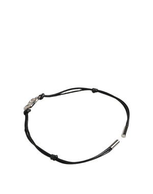 Dolce & Gabbana Black Polyester Cord Silver Tone DG Logo Charm Bracelet