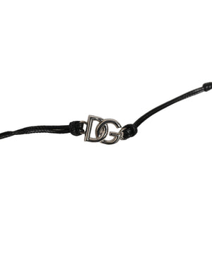 Dolce & Gabbana Black Polyester Cord Silver Tone DG Logo Charm Bracelet