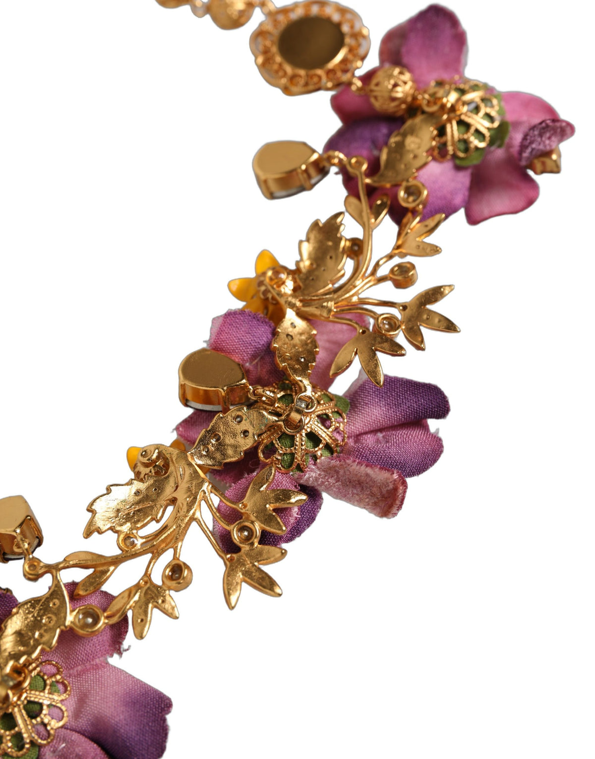Dolce & Gabbana Gold Brass Mix Fiori Flowers Crystal Chain Necklace