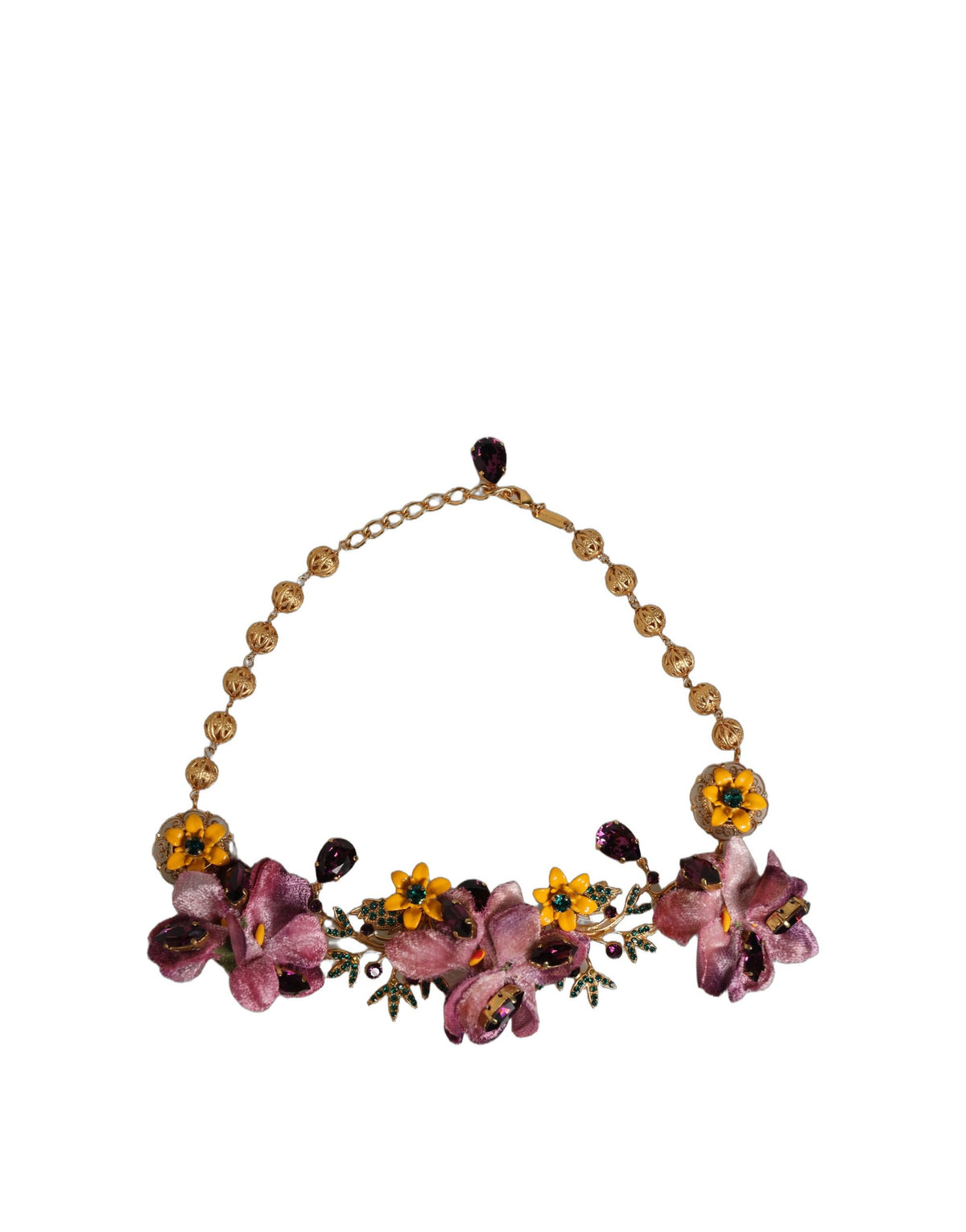 Dolce & Gabbana Gold Brass Mix Fiori Flowers Crystal Chain Necklace