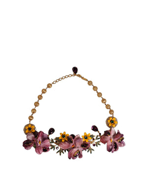 Dolce & Gabbana Gold Brass Mix Fiori Flowers Crystal Chain Necklace