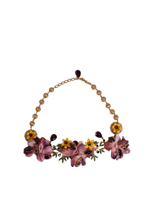 Dolce & Gabbana Gold Brass Mix Fiori Flowers Crystal Chain Necklace