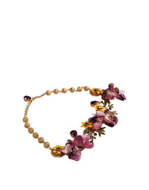 Dolce & Gabbana Gold Brass Mix Fiori Flowers Crystal Chain Necklace