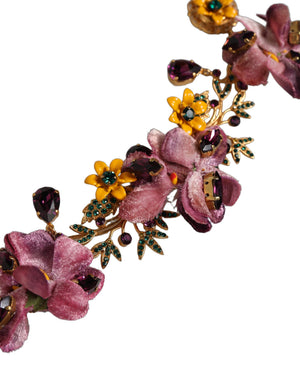 Dolce & Gabbana Gold Brass Mix Fiori Flowers Crystal Chain Necklace